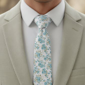 かわいいオリーブグリーンアクアターコイズ フラワーの水彩画 ネクタイ