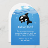 かわいいオルカクジラの誕生日パーティー 招待状 (正面/裏面)