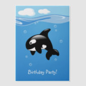 かわいいオルカクジラ誕生日パーティーインサート ベラム紙招待状 (正面)