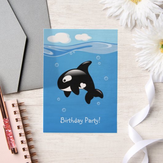 かわいいオルカクジラ誕生日パーティーインサート ベラム紙招待状 (ウェディング)