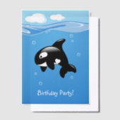 かわいいオルカクジラ誕生日パーティーインサート ベラム紙招待状 (オフセット)