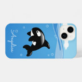 かわいいオルカホエールイン海と名前をカスタムする iPhoneケース (裏面横)