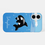 かわいいオルカホエールイン海と名前をカスタムする iPhone 16ケース (裏面横)