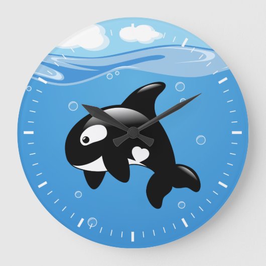 かわいいオルカホエールイン海 ラージ壁時計 (正面)