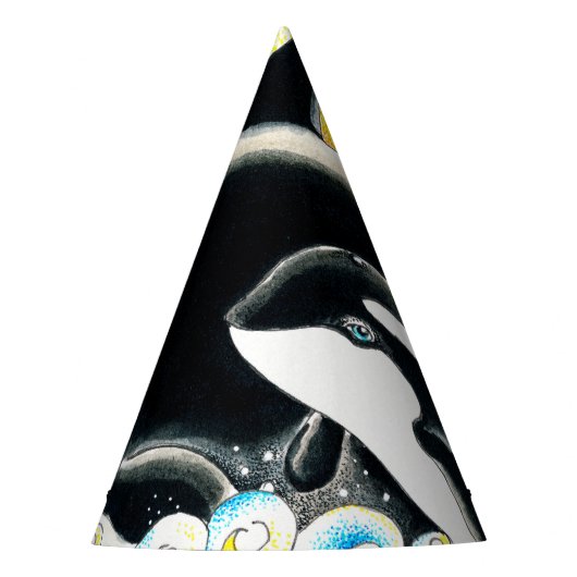 かわいいオルカホエールファミリーインクアート パーティーハット (正面)