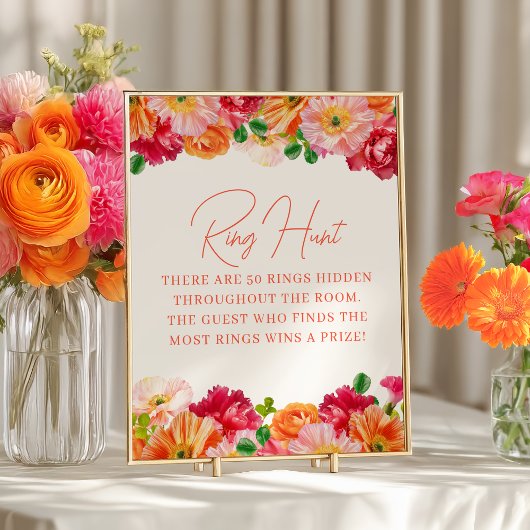 かわいいオレンジと明るいピンクのフローラリングや輪狩りゲーム ポスター