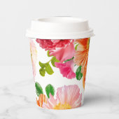 かわいいオレンジと明るいピンクの花のブライダルシャワー 紙コップ (裏面)