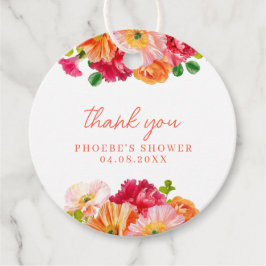 かわいいオレンジと明るいピンクの花のプリンセスシャワー フェイバータグ