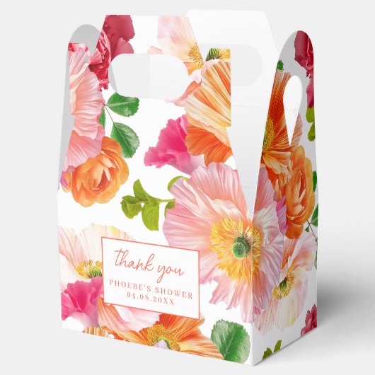 かわいいオレンジと明るいピンクの花柄のウェディングゲーブル フェイバーボックス (オープン)