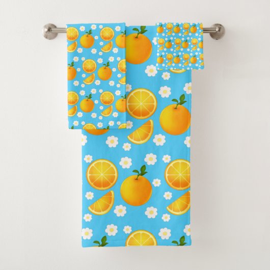 かわいいオレンジと白い花 バスタオルセット (インサイチュ)