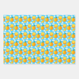 かわいいオレンジと白い花 ラッピングペーパーシート