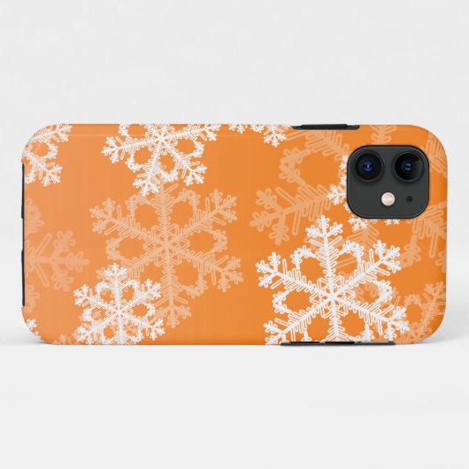 かわいいオレンジと白のクリスマスの雪の結晶 Case-Mate iPhoneケース (裏面(横))