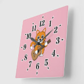 かわいいオレンジと白の猫がギターを弾く漫画 スクエア壁時計 (傾斜)