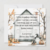 かわいいオレンジと白の秋の納屋の幽霊 招待状 (裏面)