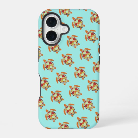 かわいいオレンジと黄色のウミガメ柄 iPhone 16ケース (裏面)