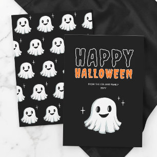 かわいいオレンジと黒のゴースト 怖い ハッピー ハロウィン シーズンカード