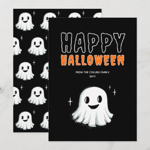 かわいいオレンジと黒のゴースト 怖い ハッピー ハロウィン シーズンカード