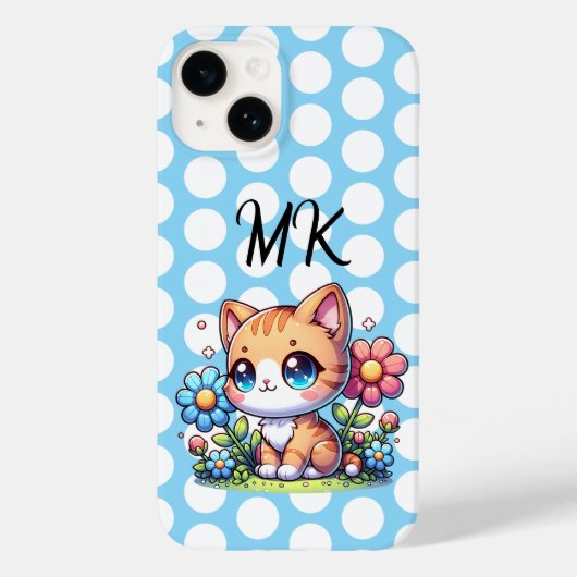 かわいいオレンジのキティー猫が花に囲まれたパーソナライズされた Case-Mate iPhoneケース (裏面)