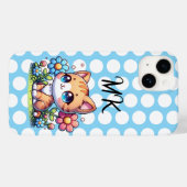 かわいいオレンジのキティー猫が花に囲まれたパーソナライズされた Case-Mate iPhoneケース (裏面 (横))