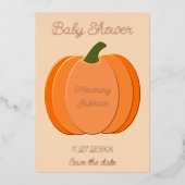 かわいいオレンジのジェンダーニュートラルなパンプキンベイビーシャワー 箔シーズンカード (正面)