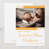 かわいいオレンジのストライプ 赤ちゃん女の子のご案内 案内状 (正面/裏面)