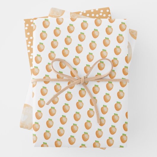 かわいいオレンジのニンジン、イースターエッグと水玉模様 ラッピングペーパーシート (インサイチュ)