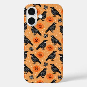 かわいいオレンジのハロウィン クラウンポンプキン柄 iPhone 16ケース