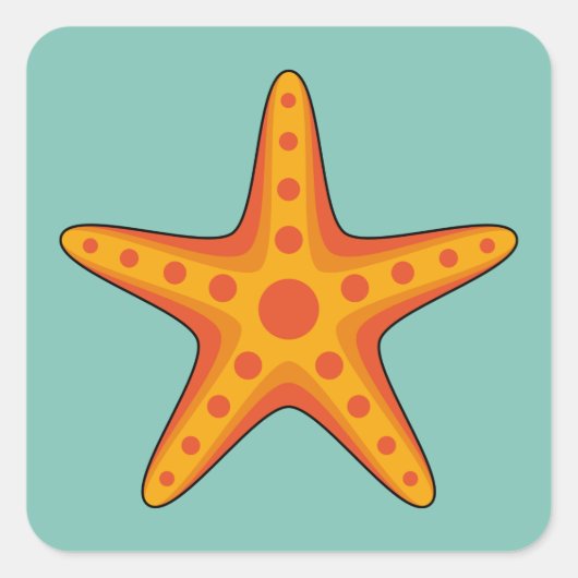 かわいいオレンジのヒトデ漫画 スクエアシール (正面)