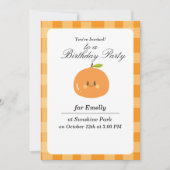 かわいいオレンジのフルーツの子供の誕生日招待状 (正面)