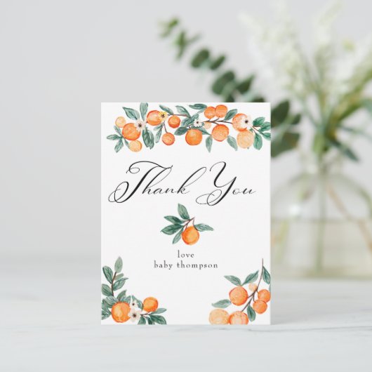かわいいオレンジのベビーシャワーお礼 ポストカード (スタンド正面)