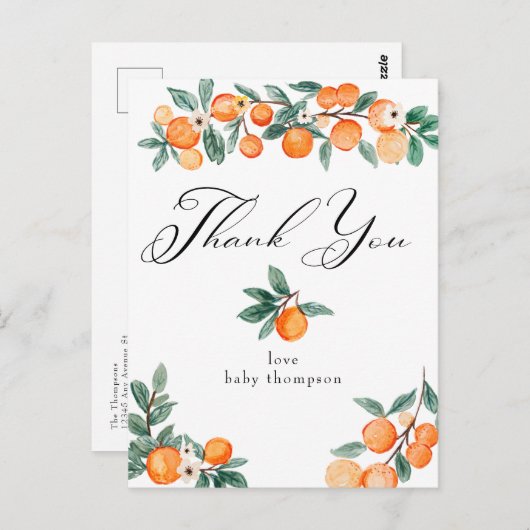 かわいいオレンジのベビーシャワーお礼 ポストカード (正面/裏面)