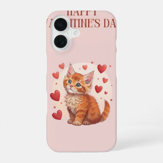 かわいいオレンジの子猫とハートのiPhone 16ケース iPhone 16ケース