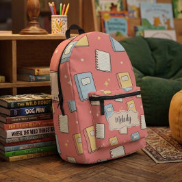 かわいいオレンジの学校の本パターン プリントバックパック