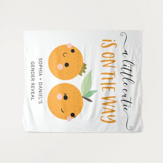 かわいいオレンジの性別発表バナー タペストリー (正面(横))