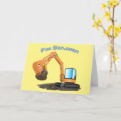 かわいいオレンジの掘削機掘り漫画 カード (黄色い花)