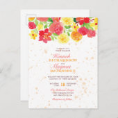 かわいいオレンジの水彩の花結婚が素敵 インビテーションポストカード (正面/裏面)