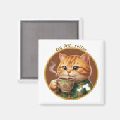 かわいいオレンジの猫が紅茶コーヒーを飲むマグネット マグネット (正面/裏面)