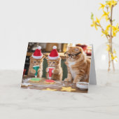 かわいいオレンジの猫のクリスマスクッキー カード (黄色い花)