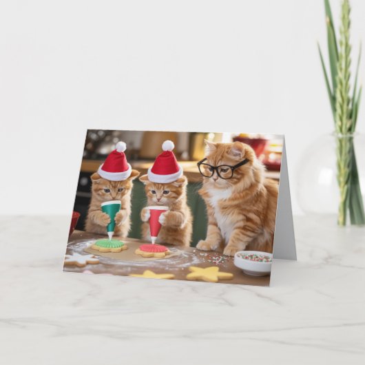 かわいいオレンジの猫のクリスマスクッキー カード (正面)