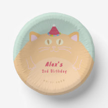 かわいいオレンジの猫の2歳の誕生日の紙皿