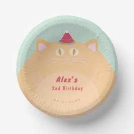 かわいいオレンジの猫の2歳の誕生日の紙皿 ペーパーボウル