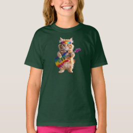 かわいいオレンジの猫ロックスターキッズ Tシャツ