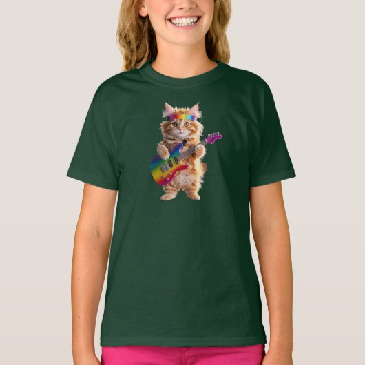 かわいいオレンジの猫ロックスターキッズ Tシャツ (正面)