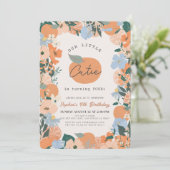 かわいいオレンジの花の女の子の誕生日 招待状 (スタンド正面)