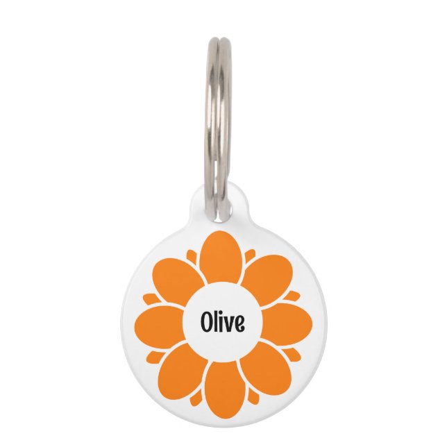 かわいいオレンジの花フレームわんこネーム ペット　ネームタグ (正面)