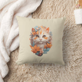 かわいいオレンジの花柄キティキャット クッション