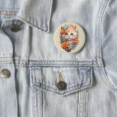 かわいいオレンジの花柄キティキャット 缶バッジ (インサイチュ)
