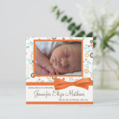 かわいいオレンジの花柄ベビーガールのお知らせ 案内状 (スタンド正面)