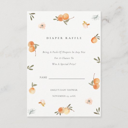 かわいいオレンジの花柄ボヘミアンベビーシャワー エンクロージャーカード (正面)