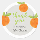 かわいいオレンジの赤ちゃん歓迎会感謝メッセージ ラウンドシール (正面)